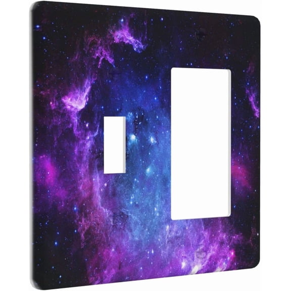 Galaxy Outer Space 2 Gang Single Toggle Rocker Combo Outlet Covers Wall Plate Purple Nebula DecorativeLight Switchplate Covers Universe Planet Electrical Receptacle for Bathroom Bedroom Home Decor