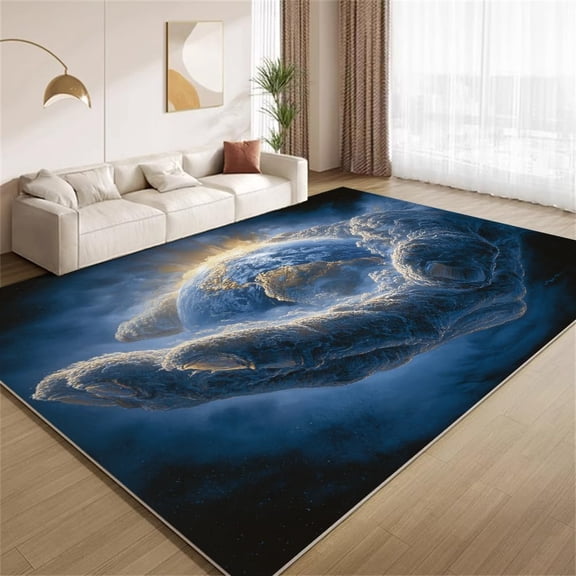 Galaxy Outer Space Area Rugs, Earth Cosmic Planet Pattern Carpet, Washable Non Slip Low Pile Soft Rug for Living Room Bedroom Decor Mat 5ftx8ft