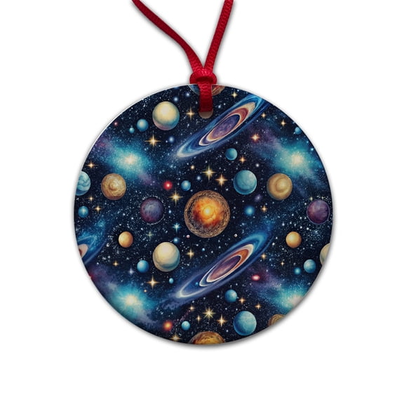 Galaxy Outer Space Astronomy Pattern Christmas Tree Holiday Round Ceramic Ornament