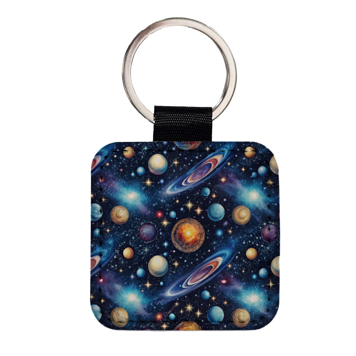 Galaxy Outer Space Astronomy Pattern Faux Leather Square Keychain ...