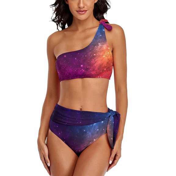 Galaxy Outer Space Bikinis Set Flaming Star Nebula Modern Bikini Swimsuit One Shoulder Swimwear Beach Design Beach Outfits