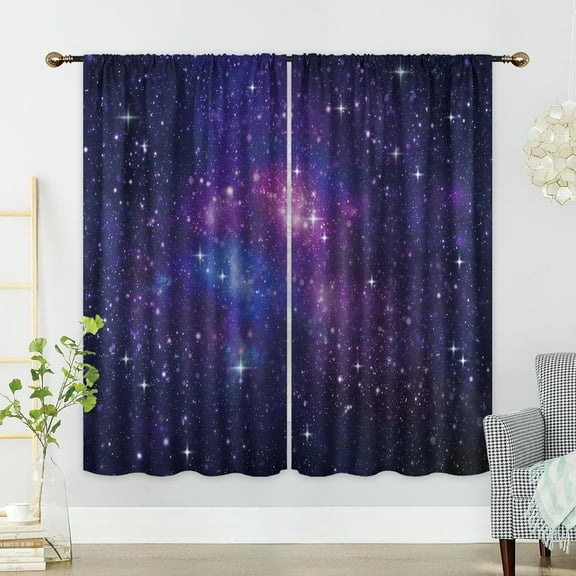 Galaxy Outer Space Curtains for Boys Bedroom 42Wx63H Inch Rod Pocket Nebula Planet Universe Star Starry Night Sky Cosmic Fantasy Mysterious 2 Panels Window Treatment Set for Living Room Decor