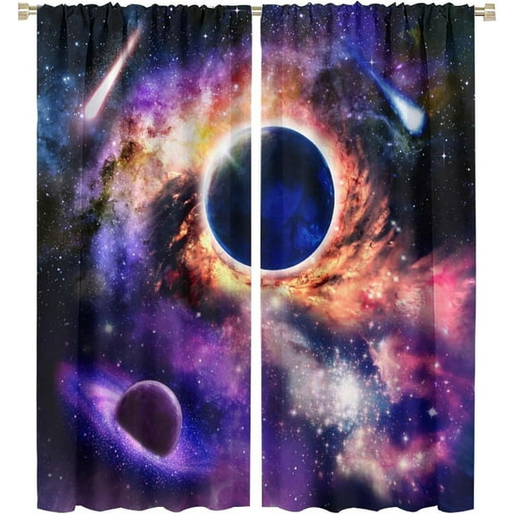 Galaxy Outer Space Nebula Curtains for Kids, Universe Planets Window Treatment for Living Room Fantasy Starry Star Night Blockout Window Drapes for Bedroom Playroom 84x84in