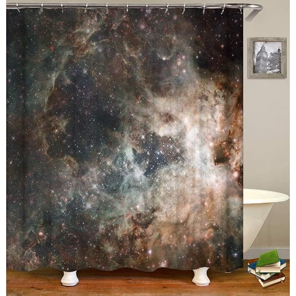 Galaxy Outer Space Shower Curtains Fabric, Universe Planets Fantasy Mysterious Star Decoration Design Polyester Cloth Print Bathroom Curtains Include Hooks Sets 65"W x 72"L