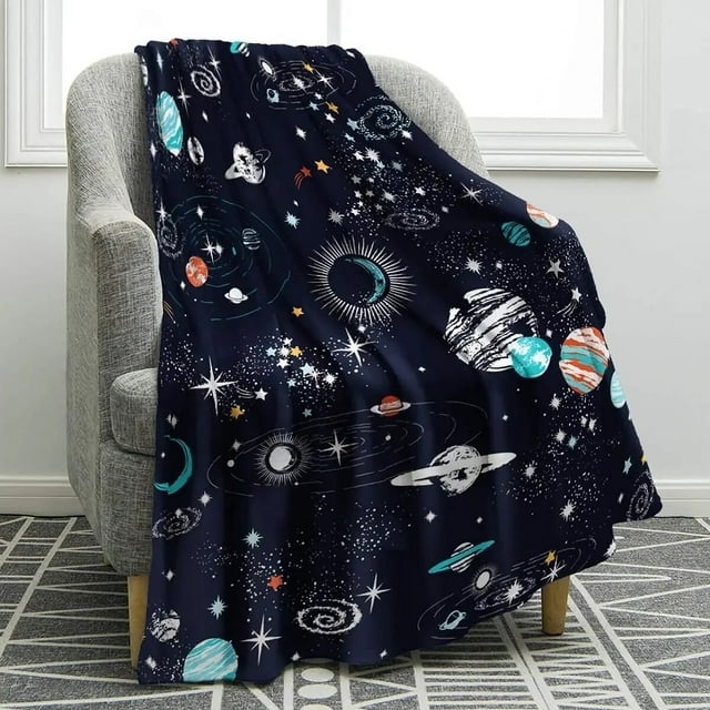 Galaxy Outs Pace Moon Star Flannel Throw Blanket for Bed Sofa Couch