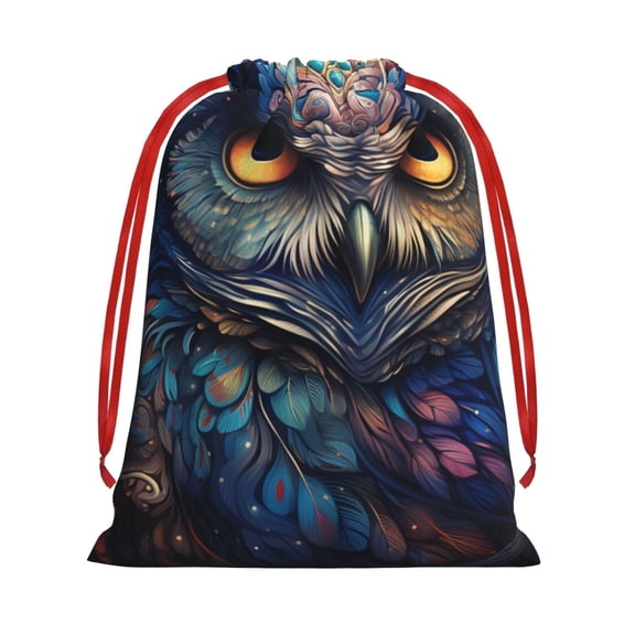 Galaxy Owl Starry Art Drawstring Gift Bag Soft Pouch Reusable Favor Bags for Christmas, Halloween, Candy, Wedding, Birthday