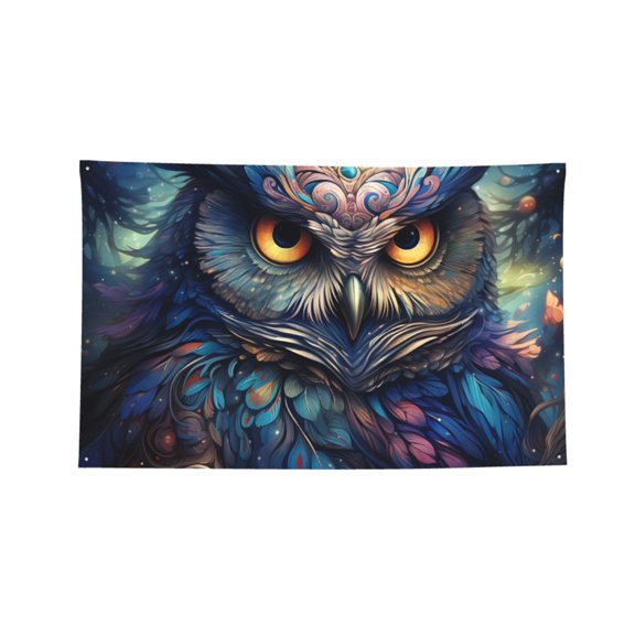 Galaxy Owl Starry Art Four Hole Decorated Banner Flag for Garden Yard Home Decoration Indoor Outdoor 3x5 Ft