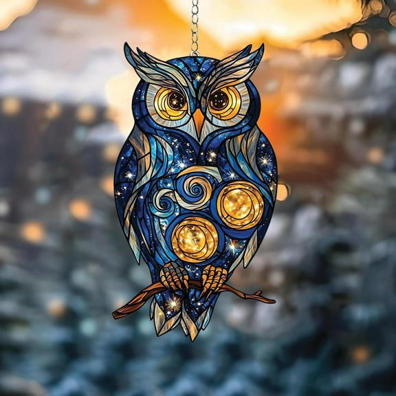 Galaxy Owl Suncatcher Window Hanging, Faux Stained Acrylic Owl Decor, Gothic Acrylic Bird Home Decor, Witch Gift for Bird Lovers