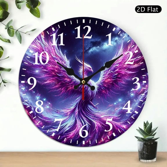 Galaxy Phoenix Wall Clock Silent Non Ticking Round Decorative Clock For Home Office Decor 10x10 Inch 1pc Battery Not Included