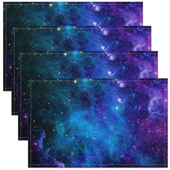 Galaxy Placemats Set of 4, Outer Space Place Mats 12x18 Inch for Dining Table Decorations, 3D Printed Space Table Mats for Kitchen Decor Space Outer Sky Dinner Indoor 18"x12"