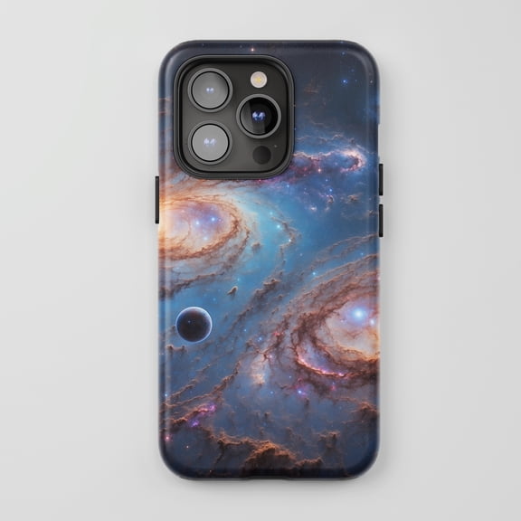 Galaxy Planet For All iPhone Series Tough Phone Case Space Theme Blue