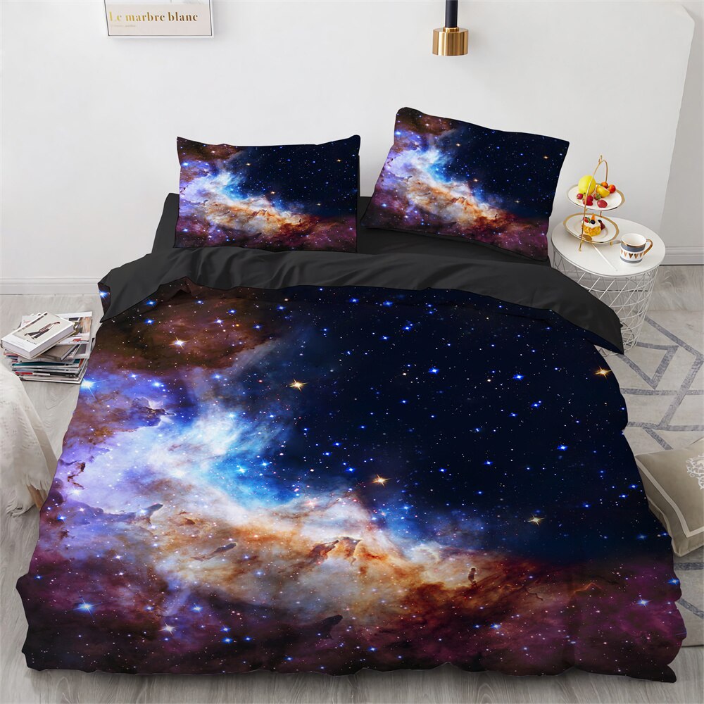 Galaxy Planet King Duvet Cover Universe Sky Bedding Set 3D Blue Earth ...
