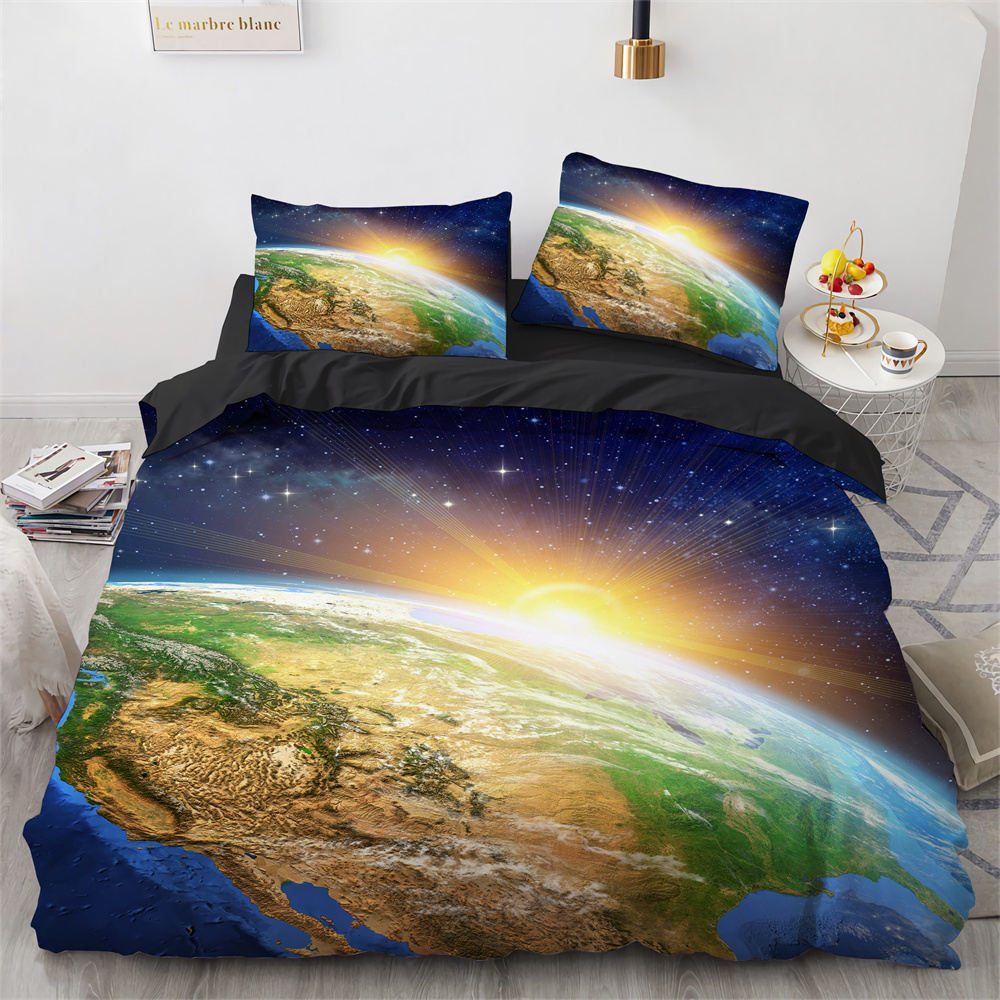 Galaxy Planet King Duvet Cover Universe Sky Bedding Set 3D Blue Earth ...