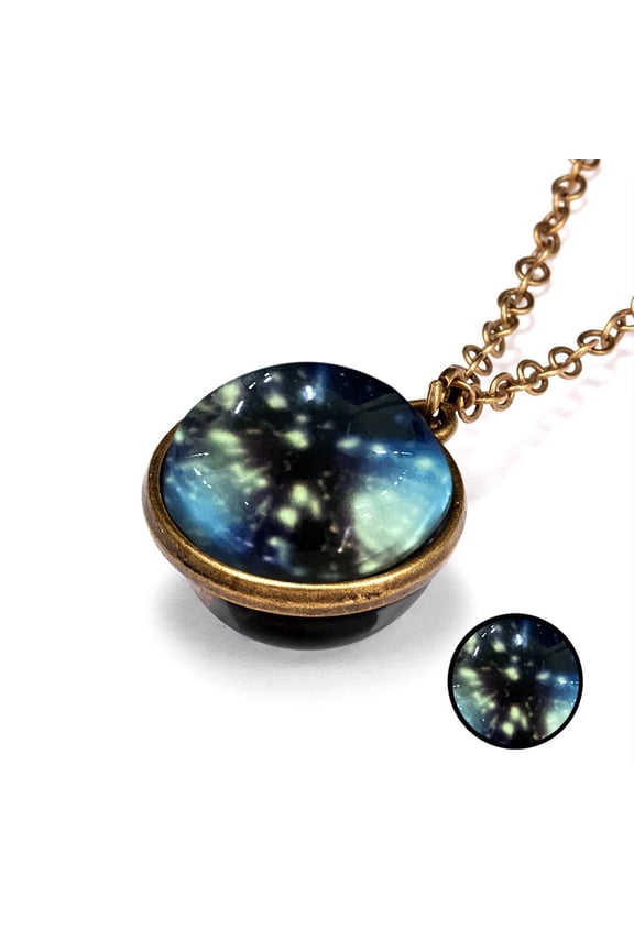 Galaxy Planet Pendant Necklace Glow in Dark Double Side Glass Ball Moon Earth Astronomy Universe Necklace Luminios Gemstone Necklace for Women Men Friends Gift