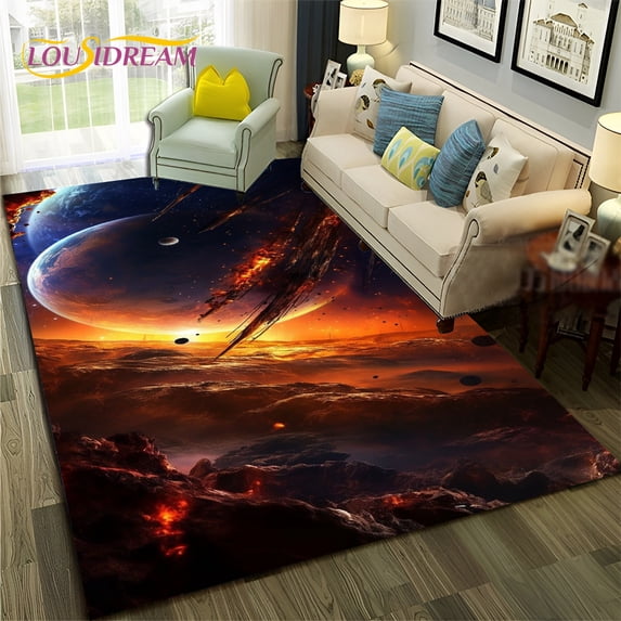 Galaxy Planet Star 3D Universe Space Carpet Rug for Home Living Room Bedroom Sofa Doormat r Kid Area Rug Non-slip Floor Mat