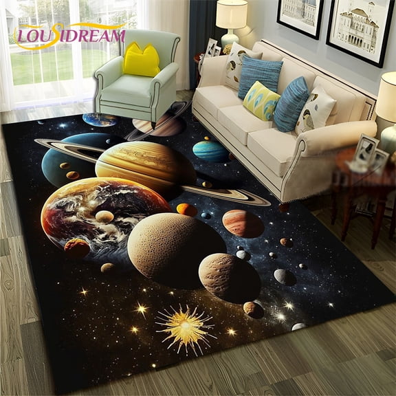 Galaxy Planet Star 3D Universe Space Carpet Rug for Home Living Room Bedroom Sofa Doormat r Kid Area Rug Non-slip Floor Mat