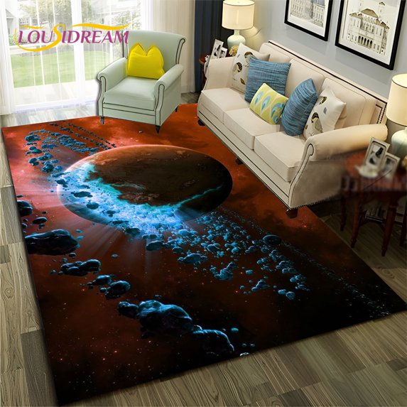 Galaxy Planet Star 3D Universe Space Carpet Rug for Home Living Room Bedroom Sofa Doormat r Kid Area Rug Non-slip Floor Mat
