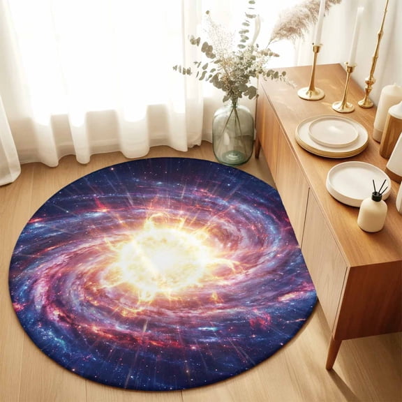 Galaxy Planet Theme Round Rug 3ft Moon Outer Space Washable Area Rugs for Living Room Bedroom Entryway Non Slip Entrance Door Mat Indoor Floor Carpet