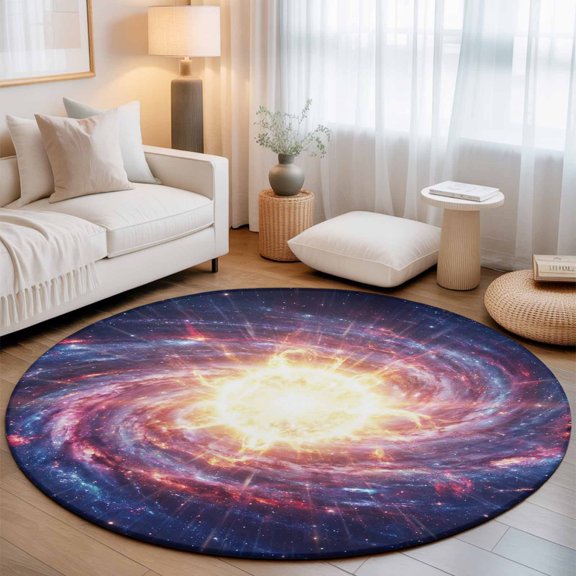 Galaxy Planet Theme Round Rug 5ft Moon Outer Space Washable Area Rugs for Living Room Bedroom Entryway Non Slip Entrance Door Mat Indoor Floor Carpet