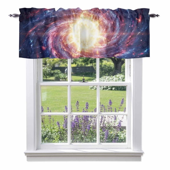 Galaxy Planet Theme Valances for Windows,Kitchen Valance Rod Pocket Short Curtain, Moon Outer Space Valance Curtain Window Valances for Bedroom Bathroom Living Room 42x12in