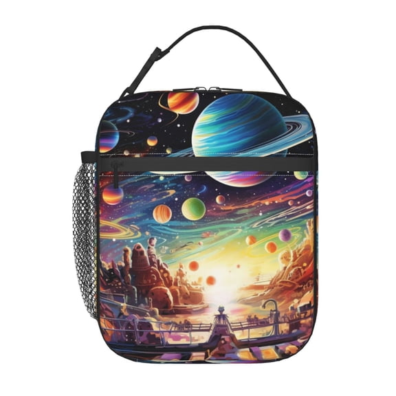 Galaxy Planets Digital Art Reusable Insulated Lunch Bag - Waterproof & Portable Tote For Men And Women