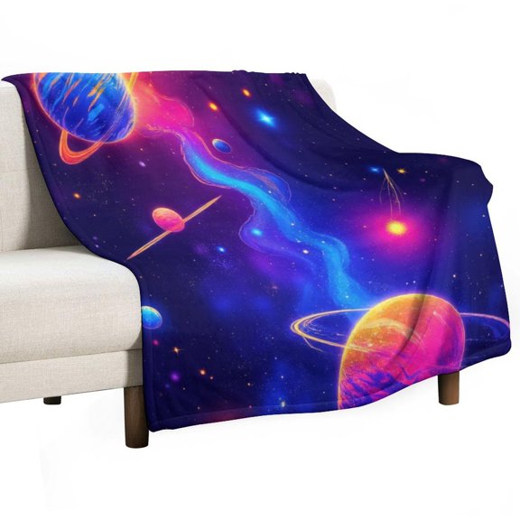 Galaxy Planets Dreamy Space Blanket Soft Throw Warm Lightweight Plush Blanket for Couch Bed Sofa