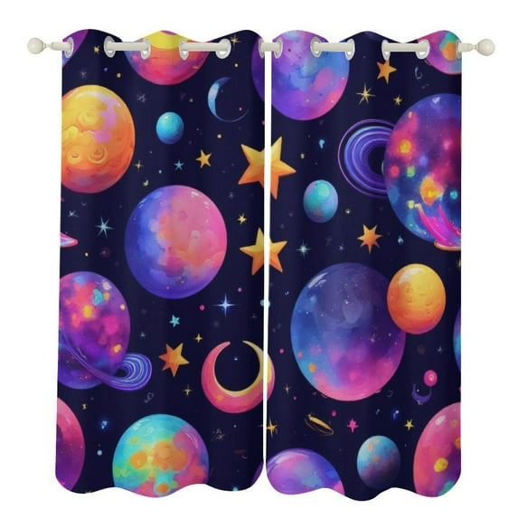 Galaxy Planets Stars Print Luxury Window Curtains Blinds for Living Room Kids Bedroom Bathroom Kicthen Door Home Decor 2 Panels