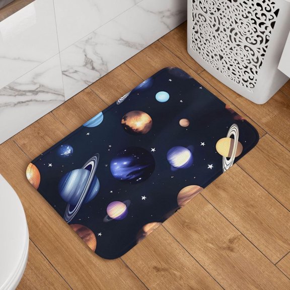 Galaxy Planets and Stars Doormat Non-Slip Absorbent Soft Washable Floor Mat Modern Carpet for Kitchen Bedroom Bathroom Decor 16 x 24 Inch
