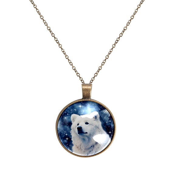 Galaxy Polar Bear Necklace Personalized Custom Photo Round Pendant Adjustable Stainless Steel Necklaces with Gift Box for Men Women Mothers Valentine's Jewelry Gift