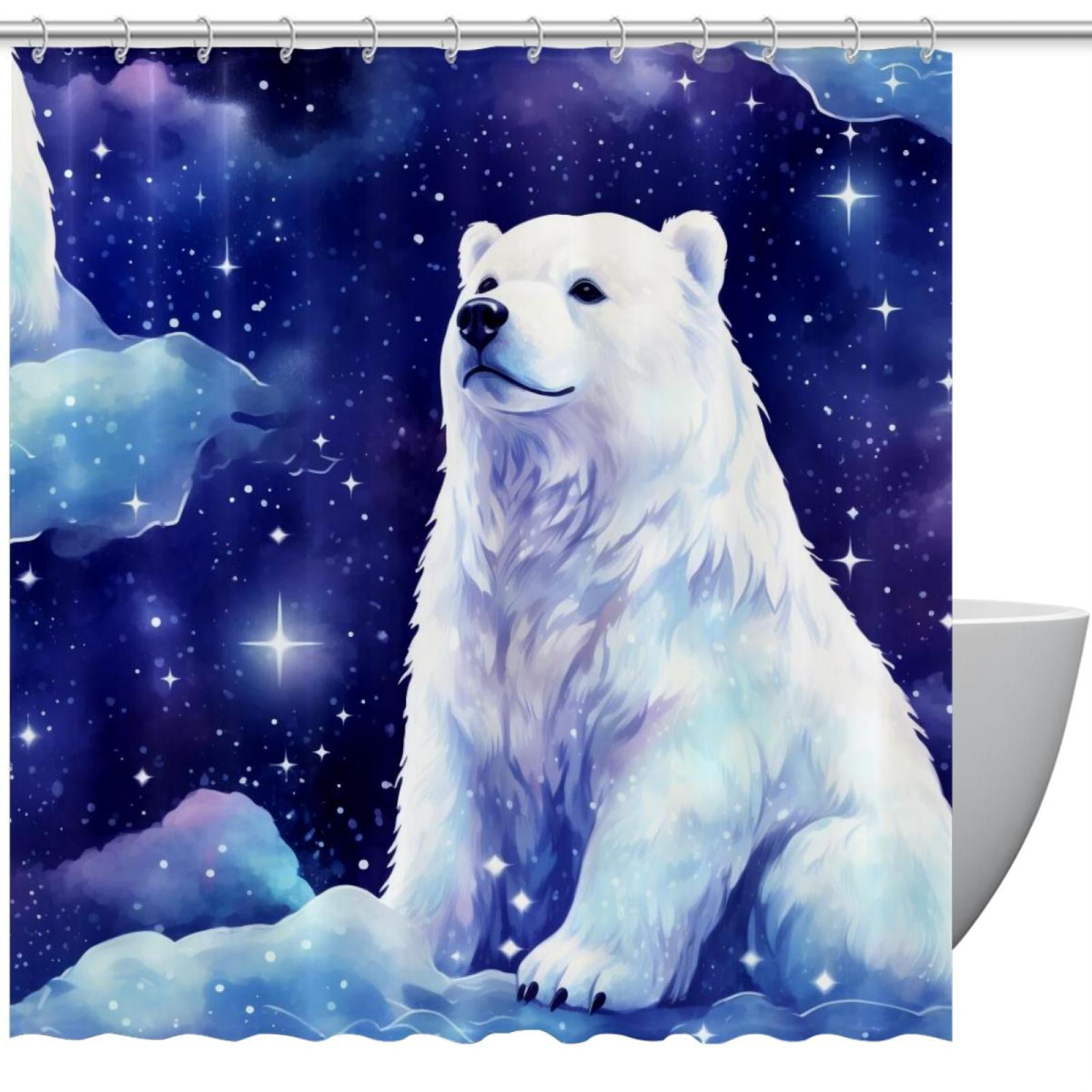 Galaxy Polar Bear Shower Curtain Waterproof Bathroom Curtain with
