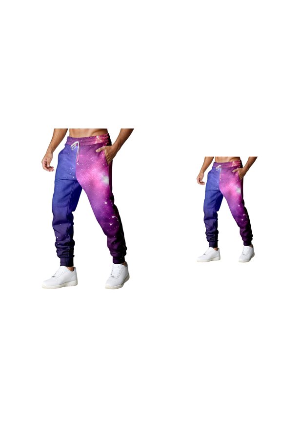 Galaxy Print Casual Pants, Astronaut Space Themed Trousers with Comfortable Stretch Fit, Elastic Waist and Adjustable Drawstring for Everyday Wear
