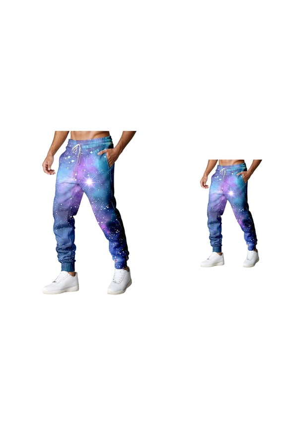 Galaxy Print Casual Pants, Astronaut Space Themed Trousers with Comfortable Stretch Fit, Elastic Waist and Adjustable Drawstring for Everyday Wear
