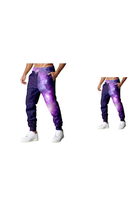 Galaxy Print Casual Pants, Astronaut Space Themed Trousers with Comfortable Stretch Fit, Elastic Waist and Adjustable Drawstring for Everyday Wear