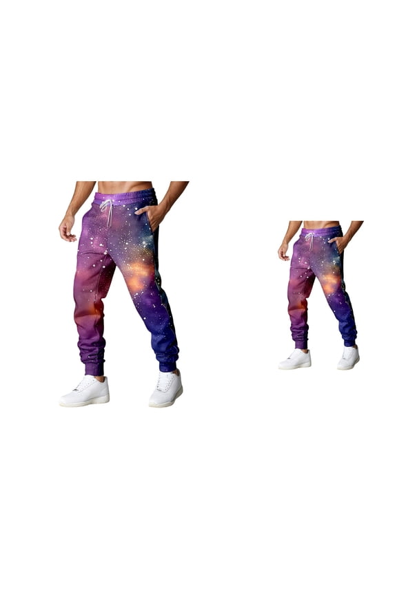 Galaxy Print Casual Pants, Astronaut Space Themed Trousers with Comfortable Stretch Fit, Elastic Waist and Adjustable Drawstring for Everyday Wear