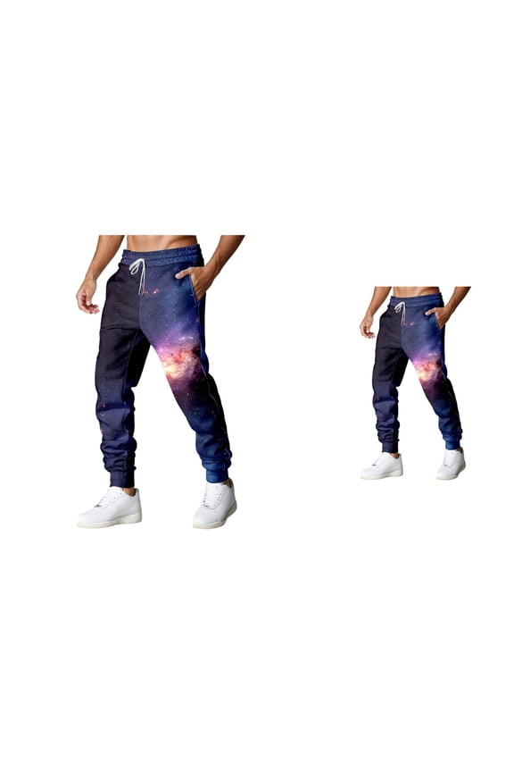 Galaxy Print Casual Pants, Astronaut Space Themed Trousers with Comfortable Stretch Fit, Mens Cool Joggers Sweatpants with Drawstring
