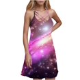 thumbnail image 1 of Galaxy Print Dress for Women Summer Sleeveless Casual A Line Tank Sundress Criss Cross V Neck Mini Dress, 1 of 5