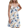 thumbnail image 1 of Galaxy Print Dress for Women Summer Sleeveless Casual A Line Tank Sundress Criss Cross V Neck Mini Dress, 1 of 6