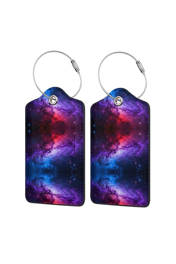 Galaxy Print Leather Luggage Tag with Loops Suitcase Tags Bulk Travel Essentials for Flying 2 PCS