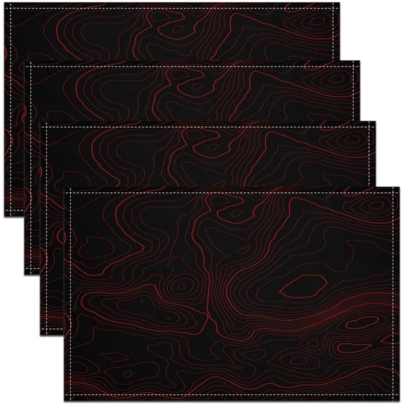 Galaxy Print Placemats Set of 4 Stylish Topographic Contour Design Placemats for Dining Table Indoor Outdoor Kitchen 12"x18" Geometric Table Mats Placemat Black Red Decor Table Place Mats