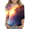 thumbnail image 1 of Galaxy Print T Shirts for Toddler Girls 3/4 Sleeve Fashion Blouse T-Shirt Comfortable & Soft Loose T-Shirt Top Tees,Yellow,10-11 Years, 1 of 5
