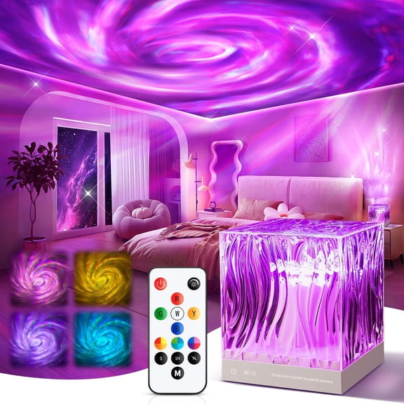 Galaxy Projector, 18-Color Solar System Night Light with Remote, Flower Tornado Lamp, Purple Pink Decor for Teens Bedroom