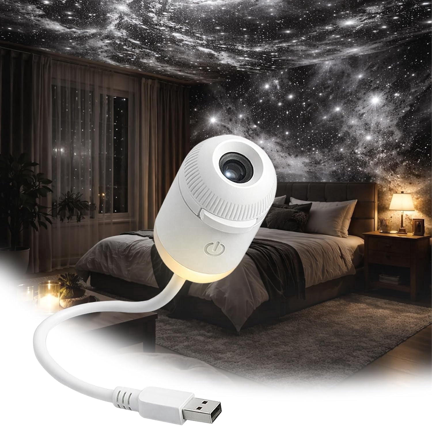Galaxy Projector, 2-in-1 Starry Sky Projector & Night Light, 360° Adjustable LED Space Galaxy Lamp, Milky Way Mood Lighting, HD Image Star Projectors for Bedroom Hallway Ceiling Decor