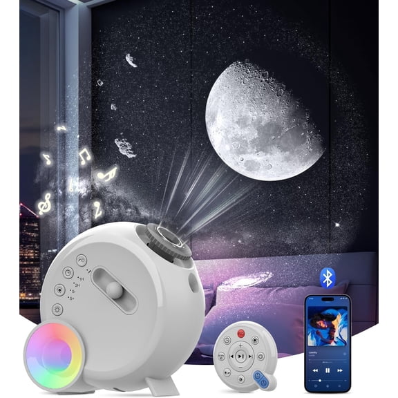 Galaxy Projector for Bedroom,4K Image Planetarium Projector Adjustable Knob,13 in 1 Night Light Projector with -in Speaker & White Noise,360? Rotating with Remote Timer (White)