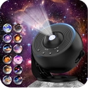 Galaxy Projector for Bedroom Pro Version, Upgraded Film Disc Star Projector for Kid 12 in 1 Planetarium Projector HD Image Adjustable Knob 360 Rotating 1/2h Timer Simple 4-Button Control