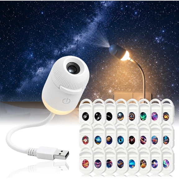 Galaxy Projector Night Light, 2-in-1 5D Holographic Star Projector, 360° USB Ceiling Lamp with 12 Films