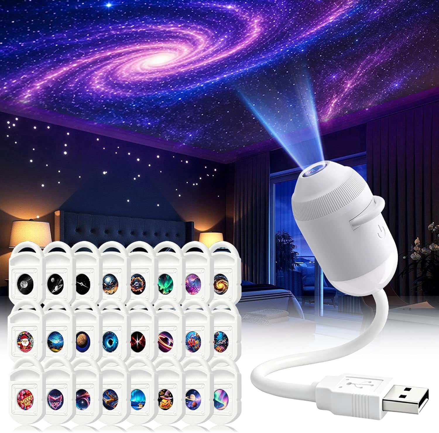 Rojection Formula Galaxy Projector Night Light 2-in-1 LED Star & Ocean Projection with 24 ...