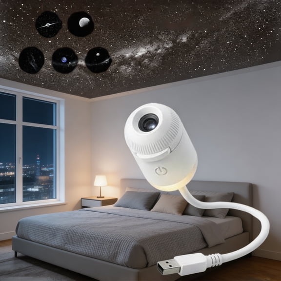 Galaxy Projector Night Light, Star Projector Lamp, USB Mini LED Night Light, Starry Sky Ceiling Light for Bedroom, Ambient Lighting Room Decor.(5 Slides)
