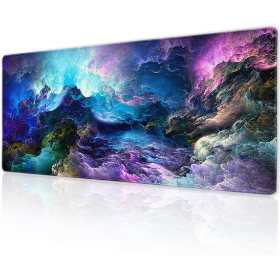 Galaxy Purple Blue Gaming Mouse Pad Desk Mat XL 31.5×11.8 Inch Abstract Nebula Universe Space Extended Mousepad 30X80cm with Non-Slip Rubber Base Stitched Edge Large Desk Pad for Gamer Office