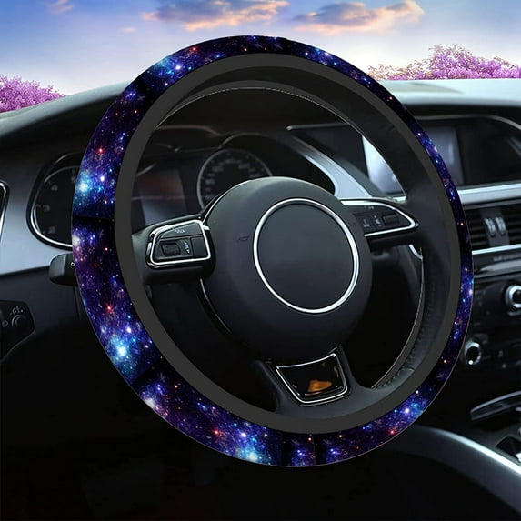 Galaxy Purple Car Steering Wheel Covers Abstract Beautiful Space with Star Women Men Interior Accessories Universal 15 Inch Steering Steering Wheel Protector Anti-Skid Grips