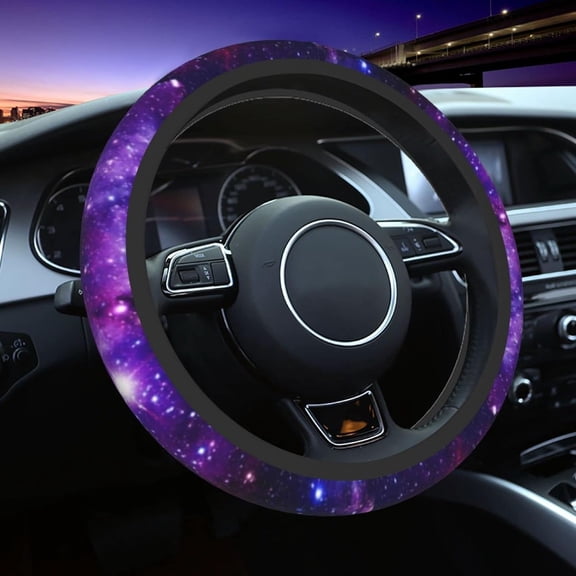 Galaxy Purple Steering Wheel Cover for Women Men, Universal 15 Inches Neoprene Anti-Slip Cute Space Car Steering Wheel Grip Wrap Car Accessories Protective Case Cover for Vehicle Truck SUV…
